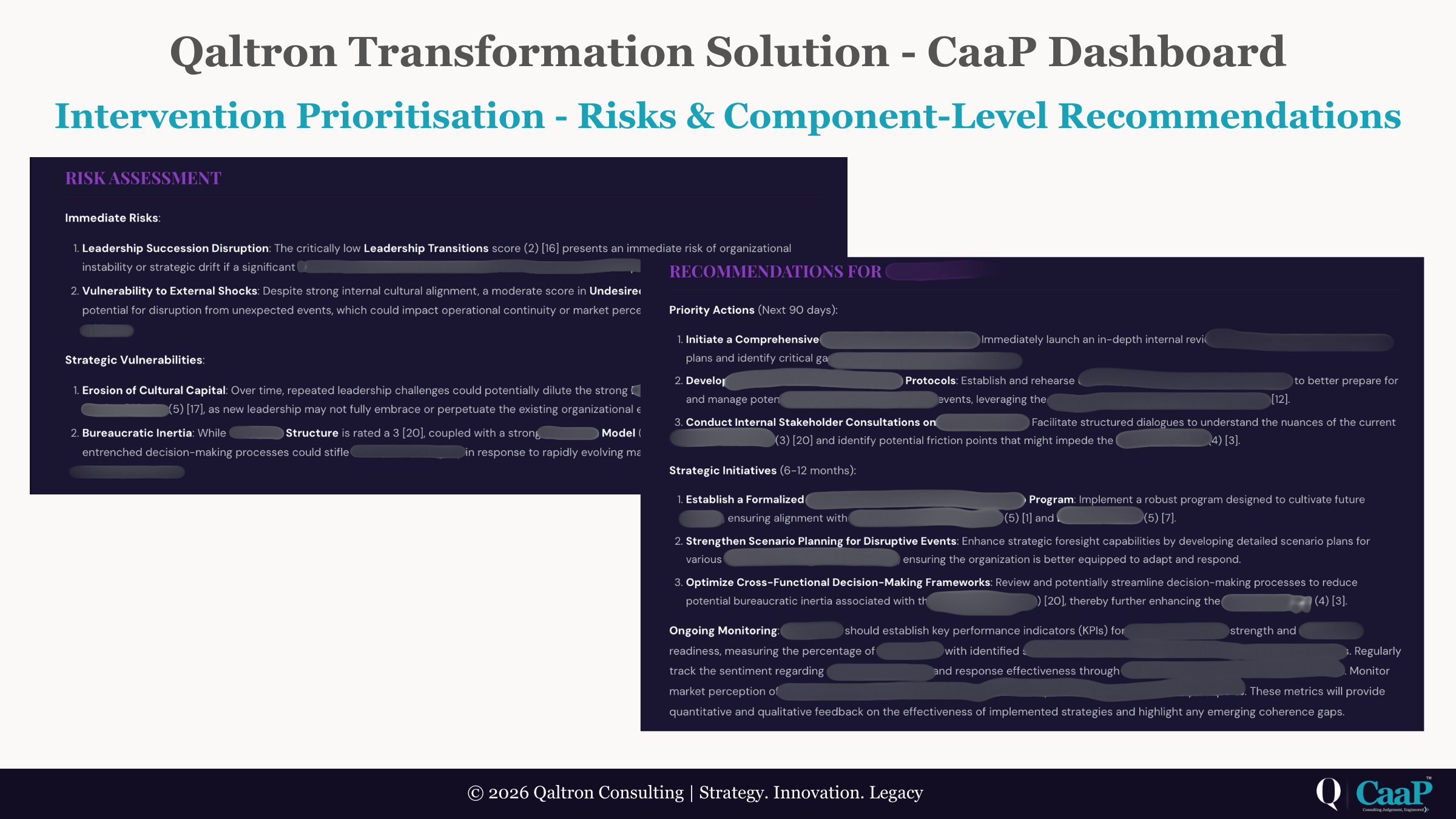 Risks-adjusted Intervention Prioritisation and Recommendations in CaaP platform: Enterprise-level implications of the gap riks and component-level focused areas for transformation initiatives